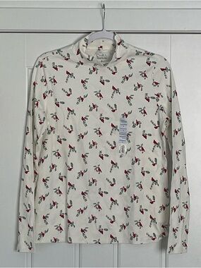 Croft & Barrow Long Sleeve Mock Neck T-Shirt Bird Cardinal All Over Print Medium